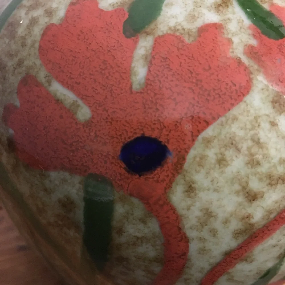Vintage Pier 1 Imports Poppy Floral Vase Gourd Shaped Glazed Ceramic Speckled
